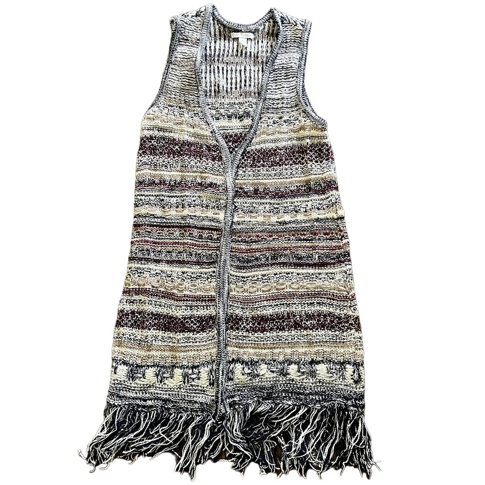 Cato Knit Striped Fringe Sleeveless Vest Open Cardigan Size XS